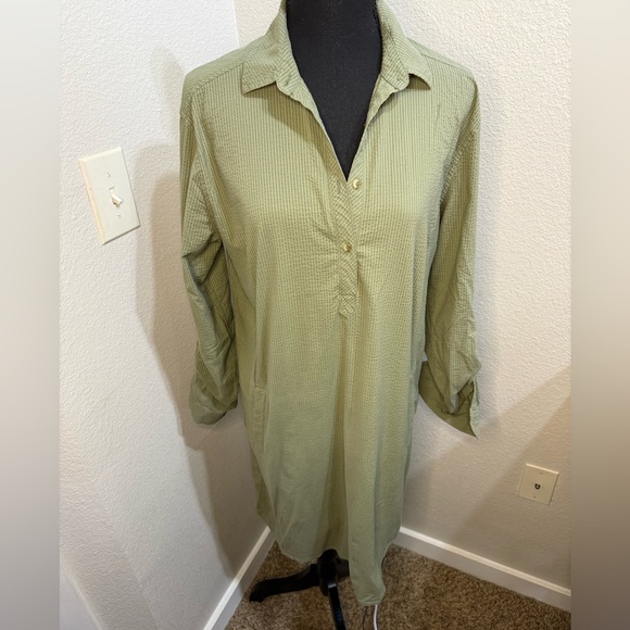 Southern Tide Popover‎ Seersucker Button Up Green T-Shirt Dress- Size Medium - Picture 2 of 12